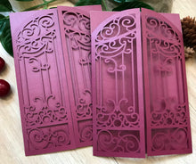 50pcs Pearl Burgundy Red Gate Laser Cut Wedding Invitations,Laser Cut Wedding Invite - Kdecoration