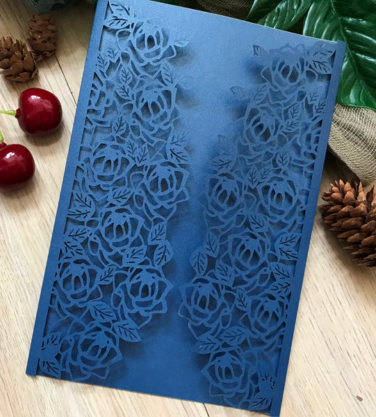 50pcs Pearl Navy Blue Grape Laser Cut Invitations,Laser cut Invites,Laser Cut Wedding Cards - Kdecoration