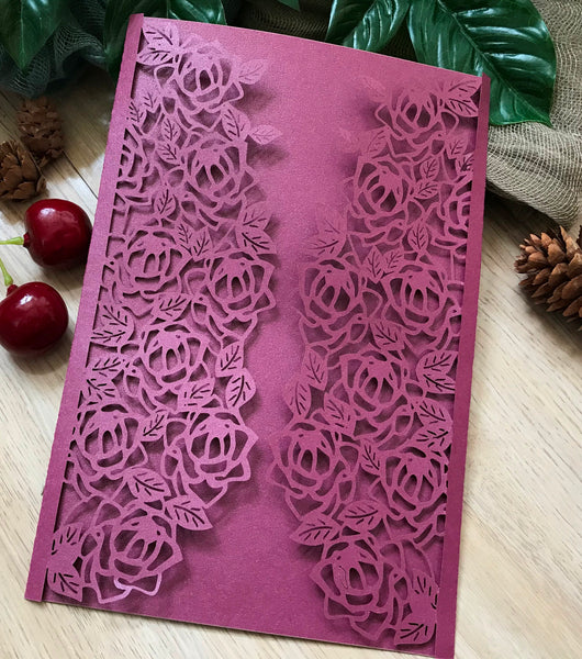 50pcs Pearl Burgundy Red Laser Cut Invitations Covers,custom engagement invitation cards,Laser Cut wedding invite cards,DIY invitation cards - Kdecoration