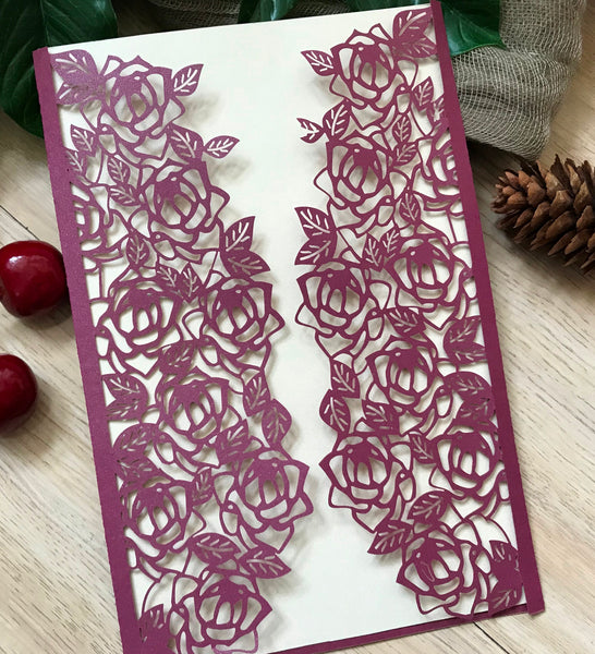 50pcs Pearl Burgundy Red Laser Cut Invitations Covers,custom engagement invitation cards,Laser Cut wedding invite cards,DIY invitation cards - Kdecoration
