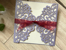 50pcs Pearl Light Purple laser cut invitation Cards with ribbon,Engagement Invitation,Sweet Birthday Invitation with ribbon - Kdecoration