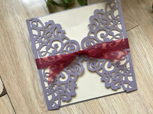 50pcs Pearl Light Purple laser cut invitation Cards with ribbon,Engagement Invitation,Sweet Birthday Invitation with ribbon - Kdecoration