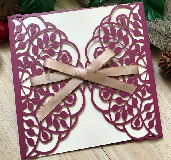 50pcs Pearl Burgundy Red frozen 2 birthday invitation,laser cut Invite Covers,Laser cut invitations - Kdecoration