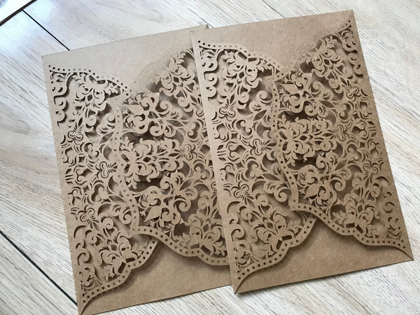 50pcs Kraft Paper Brown laser cut Wedding Invitations,Laser Cut Wedding Cards,Birthday Invite Covers - Kdecoration