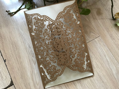 50pcs Kraft Paper Brown laser cut Wedding Invitations,Laser Cut Wedding Cards,Birthday Invite Covers - Kdecoration