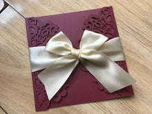 50pcs Pearl Burgundy Red Laser Cut invitation Card with cream ribbon,Sweet 16 invitation,Bridal Shower Invitaiton,Laser Cut Wedding Card - Kdecoration