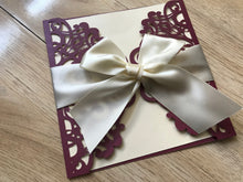 50pcs Pearl Burgundy Red Laser Cut invitation Card with cream ribbon,Sweet 16 invitation,Bridal Shower Invitaiton,Laser Cut Wedding Card - Kdecoration