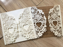 50pcs pearl Cream Heart Laser Cut Wedding Cards,Baptism Invitation,Baby Shower Invitations - Kdecoration