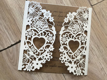 50pcs pearl Cream Heart Laser Cut Wedding Cards,Baptism Invitation,Baby Shower Invitations - Kdecoration