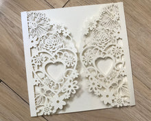 50pcs pearl Cream Heart Laser Cut Wedding Cards,Baptism Invitation,Baby Shower Invitations - Kdecoration