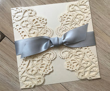 50pcs Pearl ivory Laser Cut Wedding Cards with silver ribbon,Engagement Invitation,Baby Shower Invitation with ribbon - Kdecoration