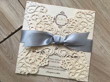 50pcs Pearl ivory Laser Cut Wedding Cards with silver ribbon,Engagement Invitation,Baby Shower Invitation with ribbon - Kdecoration