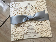 50pcs Pearl ivory Laser Cut Wedding Cards with silver ribbon,Engagement Invitation,Baby Shower Invitation with ribbon - Kdecoration