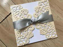 50pcs Pearl ivory Laser Cut Wedding Cards with silver ribbon,Engagement Invitation,Baby Shower Invitation with ribbon - Kdecoration