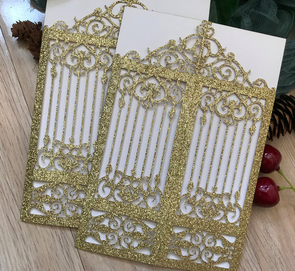 50pcs Glitter Gold /Silver Laser Cut Invitation Cards,Laser Cut wedding invite Cards,birthday Invitations covers,laser cut invite cards,glitter bridal shower invitation covers - Kdecoration