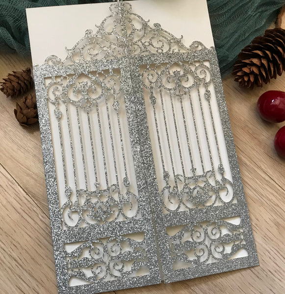 50pcs Glitter Gold /Silver Laser Cut Invitation Cards,Laser Cut wedding invite Cards,birthday Invitations covers,laser cut invite cards,glitter bridal shower invitation covers - Kdecoration