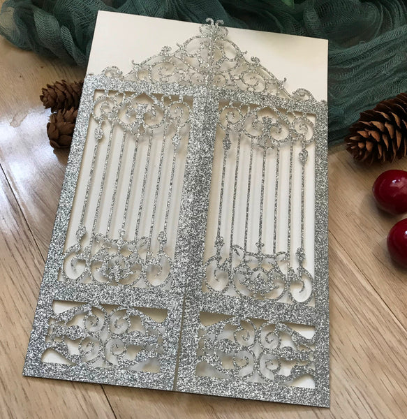 50pcs Glitter Gold /Silver Laser Cut Invitation Cards,Laser Cut wedding invite Cards,birthday Invitations covers,laser cut invite cards,glitter bridal shower invitation covers - Kdecoration