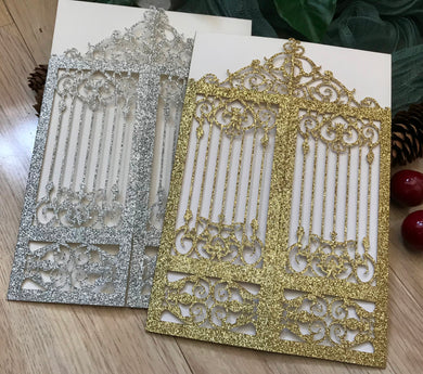 50pcs Glitter Gold /Silver Laser Cut Invitation Cards,Laser Cut wedding invite Cards,birthday Invitations covers,laser cut invite cards,glitter bridal shower invitation covers - Kdecoration