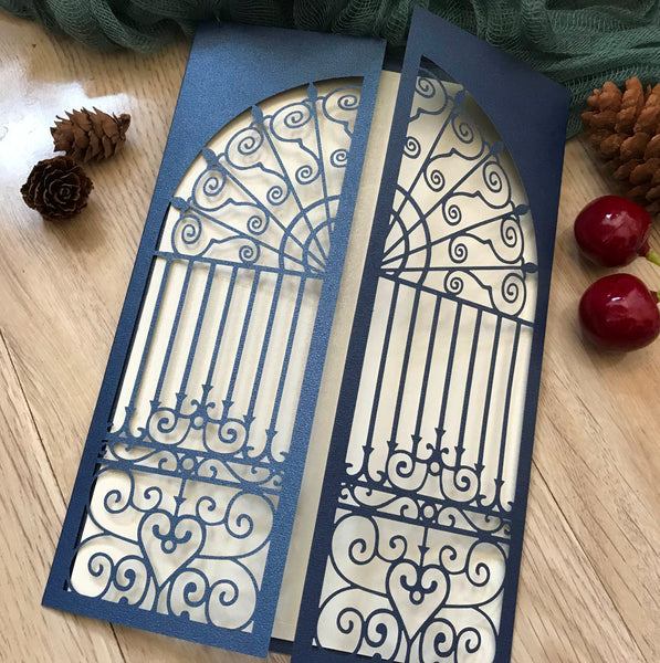 50pcs pearl navy blue DIY laser cut Invitation Card,gate laser cut Wedding cards,birthday invitation - Kdecoration