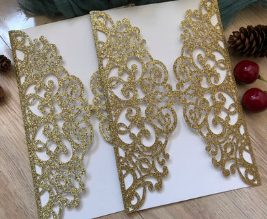 50pcs glitter gold Laser Cut wedding Invitations cards, Unique Invitations covers, Quinceañera Invitations,DIY birthday invitations - Kdecoration