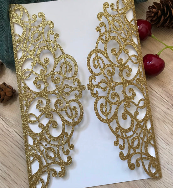 50pcs glitter gold Laser Cut wedding Invitations cards, Unique Invitations covers, Quinceañera Invitations,DIY birthday invitations - Kdecoration