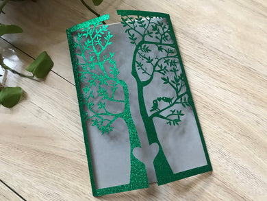 50pcs Glitter Green Tree Birthday Invitation Cards,laser cut wedding Cards,Bridal Shower Party Invitations - Kdecoration