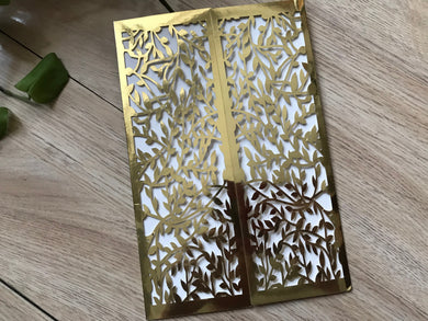 50pcs Leaf Metallic Gold laser cut Wedding Invitations,Laser Cut Wedding Card - Kdecoration