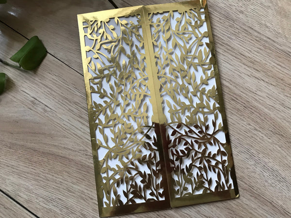 50pcs Leaf Metallic Gold laser cut Wedding Invitations,Laser Cut Wedding Card - Kdecoration