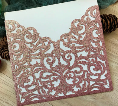 50pcs Glitter Paper Pink Pocket eco friendly wedding invitations,elegant invitation cards - Kdecoration