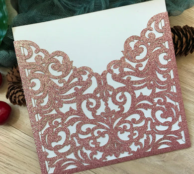 50pcs Glitter Laser Cut Invitations,Pocket Laser Cut Wedding Cards,Bridal Shower Invitations Covers - Kdecoration