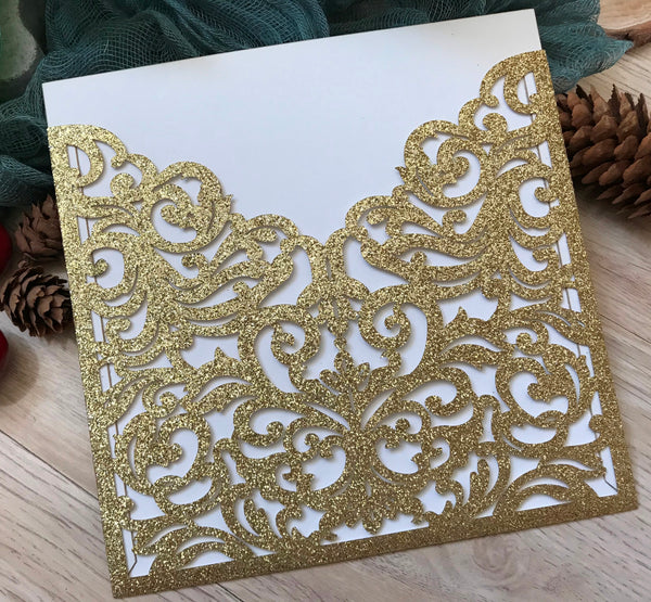 50pcs Glitter Paper Pink Pocket eco friendly wedding invitations,elegant invitation cards - Kdecoration