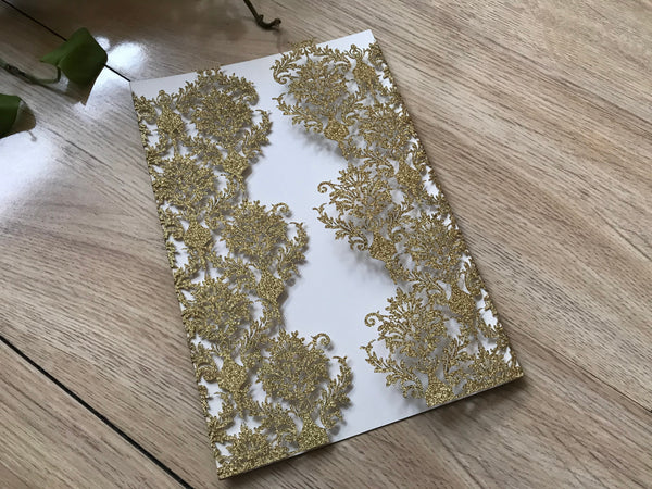 50pcs Glitter Gold Flower Branch Invitation Cards,Laser Cut Wedding Cards,Invitations,invite covers - Kdecoration