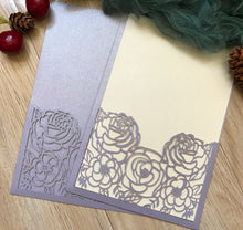 50pcs Pearl light purple Laser Cut Wedding invite covers,Menu Cards,Rose laser cut Invitations Cards - Kdecoration