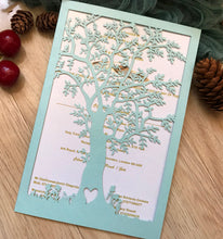 50pcs Pearl light blue Baby shower Invitations,Tree Laser Cut Wedding Cards,Baptism Invitation - Kdecoration