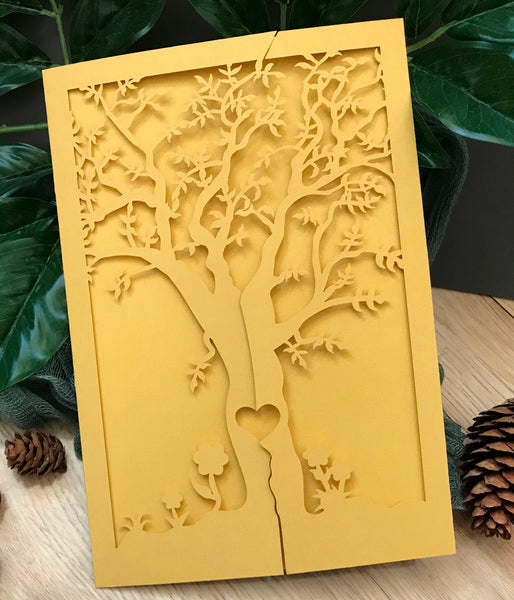 50pcs Pearl gold laser cut Invitations,Tree Laser Cut Wedding Cards,custom laser cut invite covers - Kdecoration