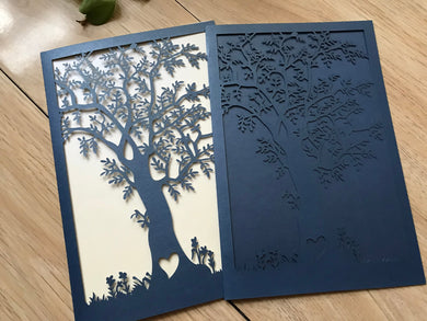 50pcs Navy Blue Tree laser cut Wedding Invitations,customiz laser cut Wedding Cards - Kdecoration