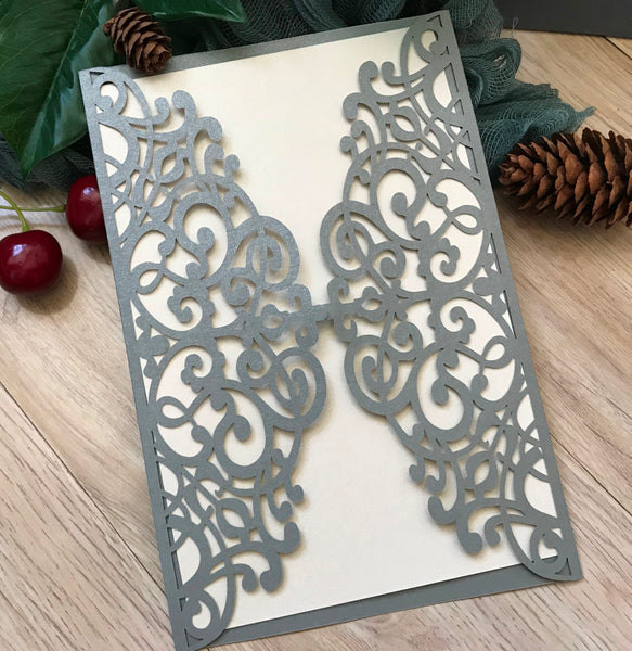 50pcs Pearl Silver floral wedding invitations,Bridal Shower Invitations,elegant invitations - Kdecoration