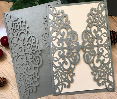 50pcs Pearl Silver floral wedding invitations,Bridal Shower Invitations,elegant invitations - Kdecoration