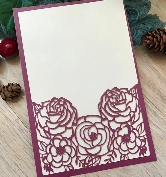 50pcs rose burgundy red Pocket laser cut wedding invitation cards,customPocket laser cut Invitations Cards,engagement shower invitation cards,pocket sweet 18th birthday invitation cards - Kdecoration