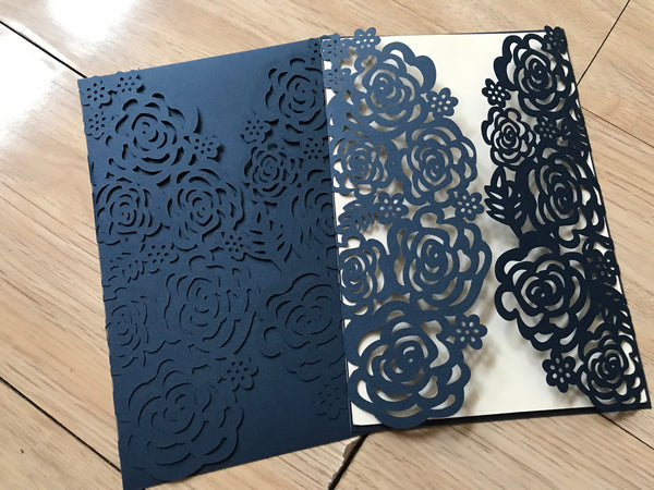 50pcs Dark Navy Blue Laser Cut Invitation Cards,Wedding Invitations,Birthday Invitations - Kdecoration