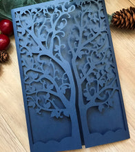 50pcs Pearl navy blue laser cut Invitations,Tree custom laser cut wedding invitations - Kdecoration