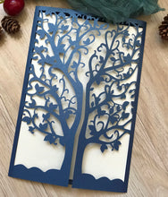 50pcs Pearl navy blue laser cut Invitations,Tree custom laser cut wedding invitations - Kdecoration