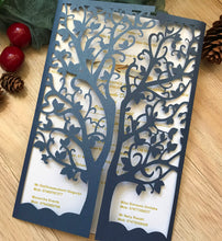 50pcs Pearl navy blue laser cut Invitations,Tree custom laser cut wedding invitations - Kdecoration