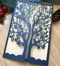 50pcs Pearl navy blue laser cut Invitations,Tree custom laser cut wedding invitations - Kdecoration