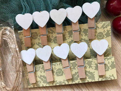 30pcs White Heart Photo Clips,Pin Clothespin,special gifts for wedding party favor decorations - Kdecoration