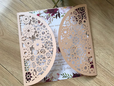 50pcs Incarnadine Color Wedding Invitations,Laser Cut Wedding Cards,Vintage Laser Cut Invitation,Invitation Cards,Baby Birthday Invitation - Kdecoration