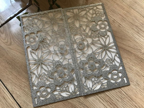 50pcs Glitter Silver Annisvery Invitation,Laser Cut Wedding Cards,Invitation Card,Bridal Shower Invitations - Kdecoration