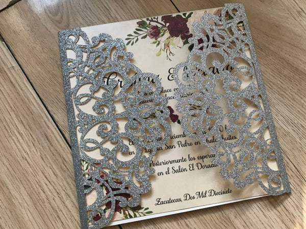 50pcs Glitter Gold Laser Cut Wedding Cards,Wedding Invitation Covers,Baby Shower Baptism Invitations - Kdecoration