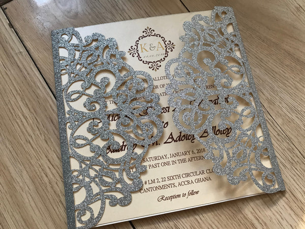 50pcs Glitter Gold Laser Cut Wedding Cards,Wedding Invitation Covers,Baby Shower Baptism Invitations - Kdecoration