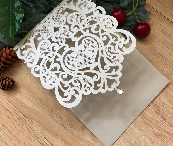50pcs pearl Pocket Laser Cut Wedding Cards with buckle,Pocket laser cut Invitations Cards,engagement invitation card,custom pocket laser cut invitations cards,invite - Kdecoration